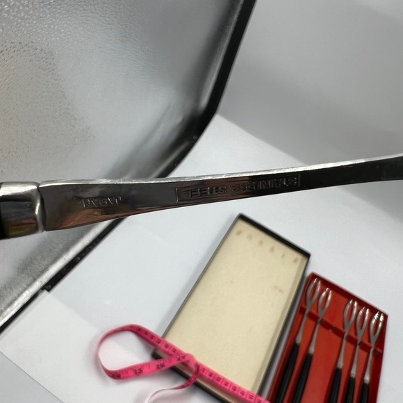 Vintage Set Fondue Forks MidCentury Modern Set 6 Pieces In Original Box - Picture 5 of 9